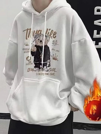 Herren Hoodie mit Herbst Anime Bär Grafik im Hip Hop Stil