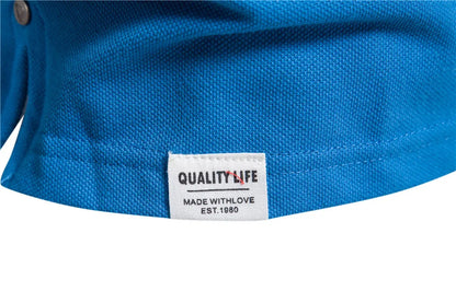 Herren Polo-Shirt aus Baumwolle mit Kurzarm im Patchwork-Stil