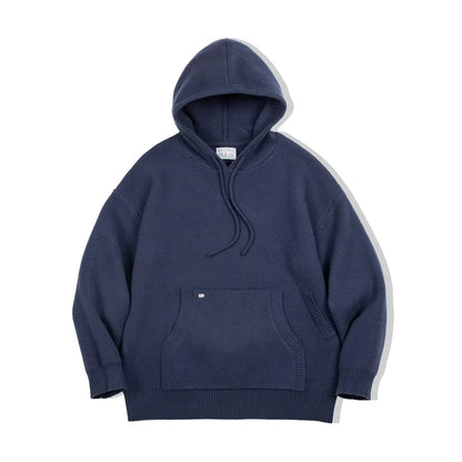 Herren Hoodie aus marineblauem Strick mit lässiger Kapuze für Outwear