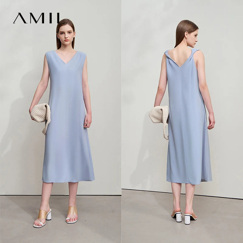 Moderne Damen Sommerkleid Armenlos mit V-Ausschnitt und Rückenfreiem Look