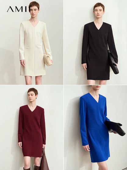 Elegantes Damen Langarm Kleid Mit Schulterpolster Für Das Büro