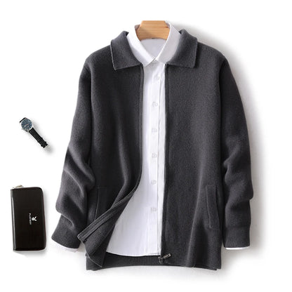 Herbst Winter 100% Hohe Qualität Wolle Strickjacke männer Revers Dicken Zipper Casual Pullover Große Größe Kaschmir Stricken Jacke Männer tops