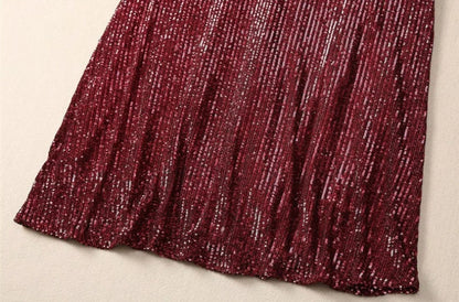 Elegantes Damenkleid mit Slash-Ausschnitt und halblangen Ärmeln – figurbetontes Design mit Perlen-Patchwork für stilvolle Anlässe