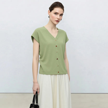 Damen V-Ausschnitt Cardigan Crop Kurzarm Viskose Sommer