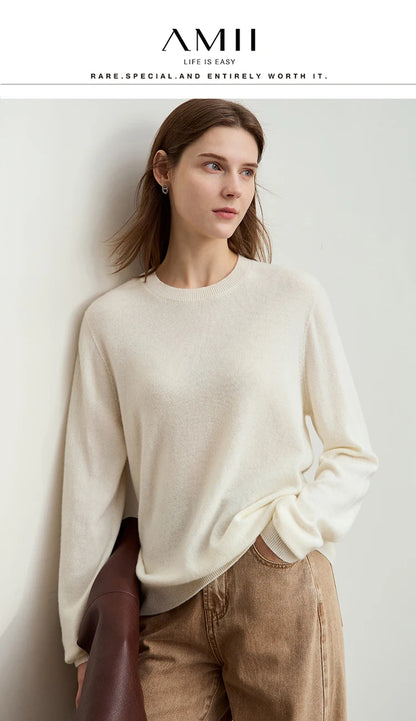 Damen-Rundhalspullover Wolle-Kaschmir nahtlos Streetwear Herbst-Winter