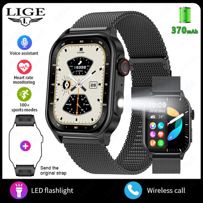 LIGE Military Outdoor 2,01 "Smart Uhr Männer Bluetooth Anruf 100 + Sport Modus Taschenlampe Smartwatch IP68 Wasserdicht Für Android iOS