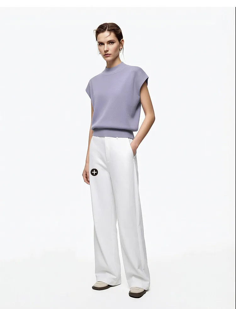 Damen-Crop-Strickpullover mit Stehkragen und kurzen Ärmeln, Vorderansicht, helllila