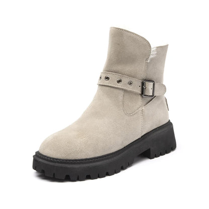 AIYUQI Women's Snow Boots Suede Genuinen Leather New Large Size Thick Warm Women Winter Boots Casual Women's Ankle Boots