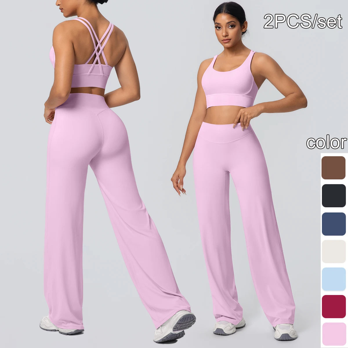 Damen-Sportset in Flieder, Kreuz-BH mit X-Riemen und weite Hose im Set
