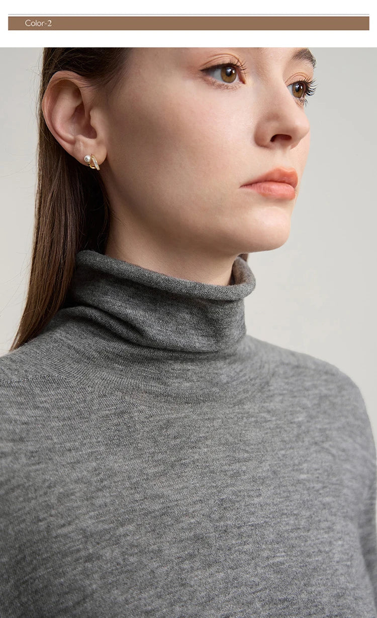 Damen-Rollkragenpullover 100 % Wolle gerade einfarbig Herbst-Winter