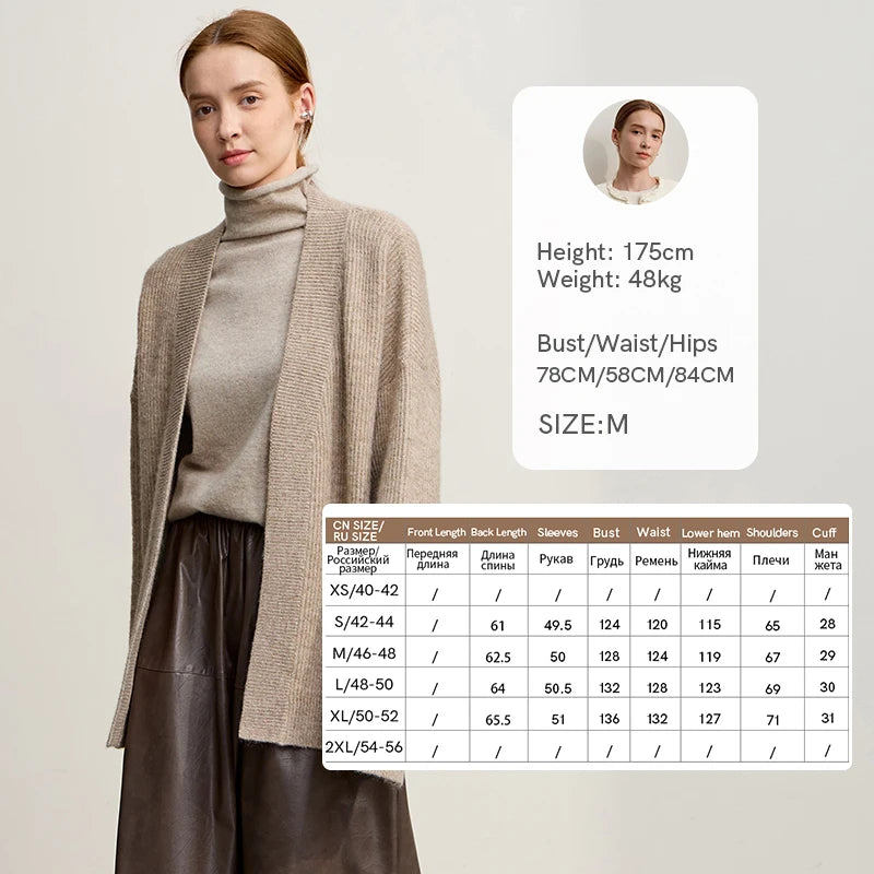 Damen V-Ausschnitt Cardigan lang Wolle-Mix offen Winter