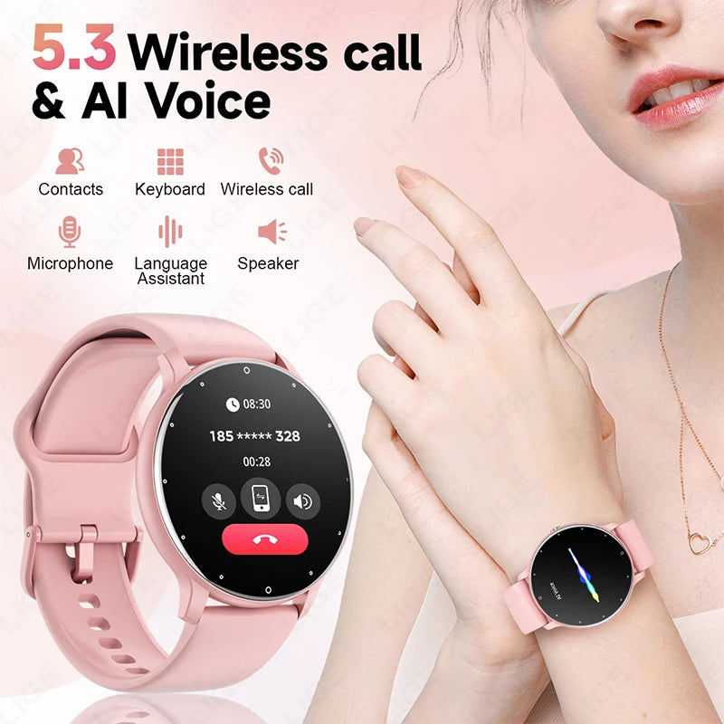 LIGE 2024 Neue Track Smart Uhr Männer Frauen Immer Anzeige Körper Temperatur Uhr BT Anruf Smartwatch Dame Smart Band Für Xiaomi