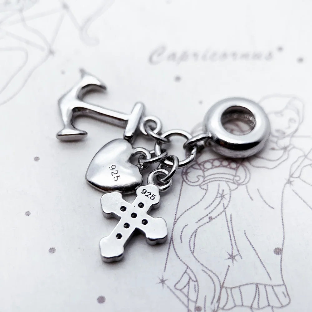 Damen-Charm-Anhänger Glaube Hoffnung Liebe Herz Anker aus Sterlingsilber