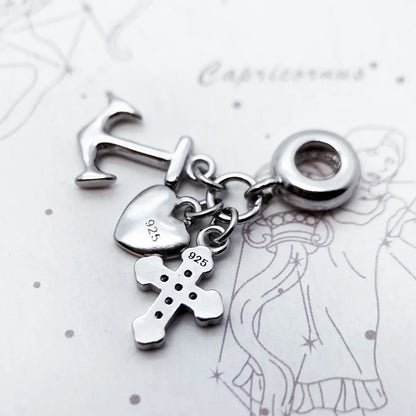 Damen-Charm-Anhänger Glaube Hoffnung Liebe Herz Anker aus Sterlingsilber
