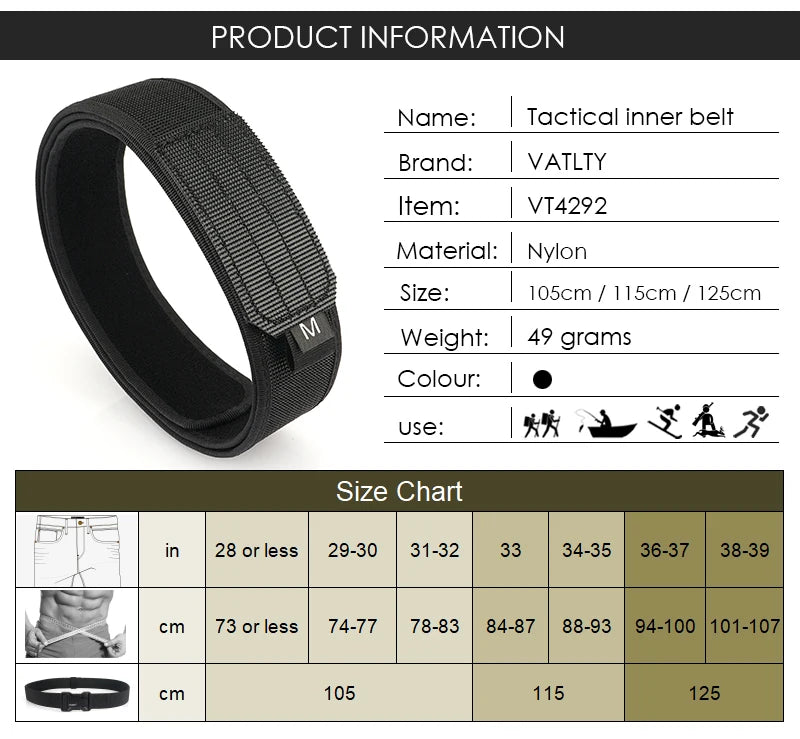 VATLY Ultra-dünner Tactical Innengürtel Nylon Metallfrei Reise Unisex
