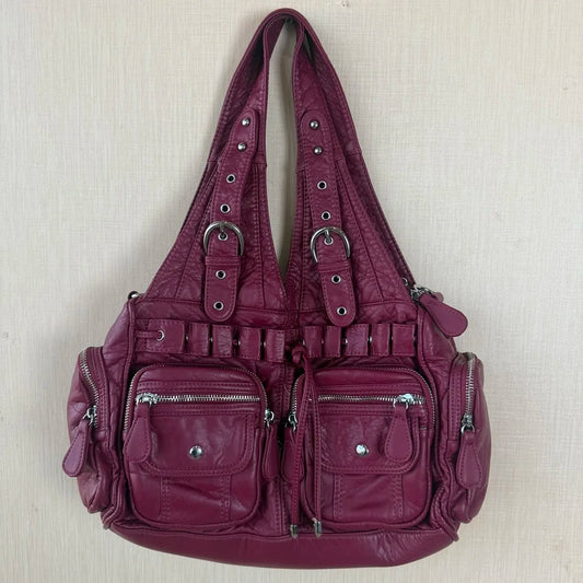 Damen-Handtasche Weinrot Aus PU Mit Reißverschluss Und Innenfach Und Handyfach Im Satchel-Stil
