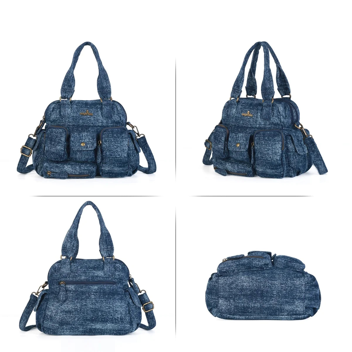 Damen-Umhängetasche Denim mit Mehrfachfächern Handyfach für Alltag Freizeit Denim-Look