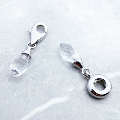 2x tropfenförmiger Glaskristall-Anhänger aus 925er Sterlingsilber mit Karabinerverschluss