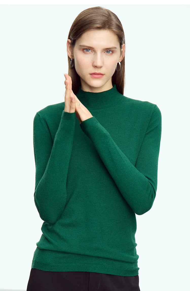 Damen-Strickpullover mit Rollkragen, langarm, einfarbig dunkelgrün
