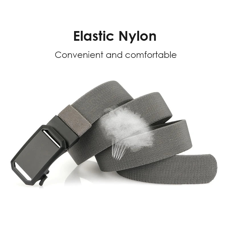 Herren-Gürtel Elastischer Nylon-Gürtel mit Automatik-Schnalle in Grau für Alltag und Freizeit