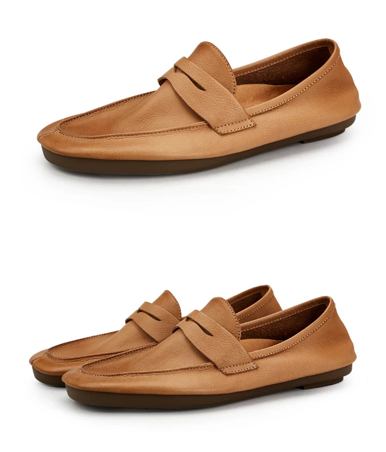 Herren-Lederloafer in Braun, Schlupfdesign mit breiter Zierlasche