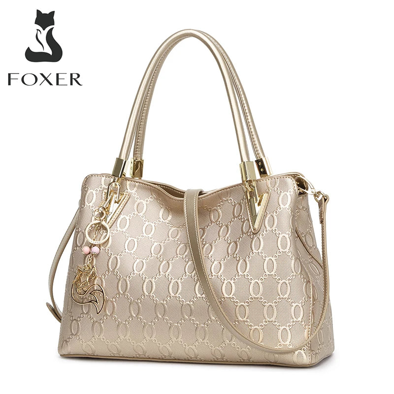 Damen Handtasche aus Rindleder mit Anhänger und großer Kapazität