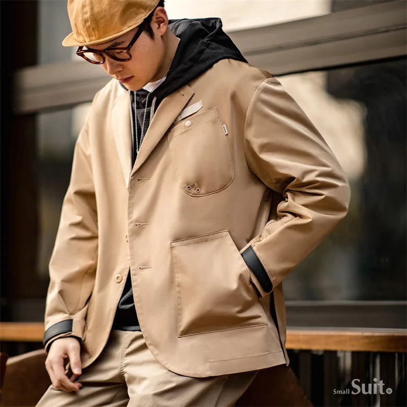 Herren Frühlingsjacke Lässig Einreihiger Blazer Reverskragen Mehrere Taschen Vintage