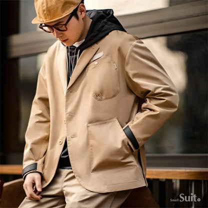 Herren Frühlingsjacke Lässig Einreihiger Blazer Reverskragen Mehrere Taschen Vintage
