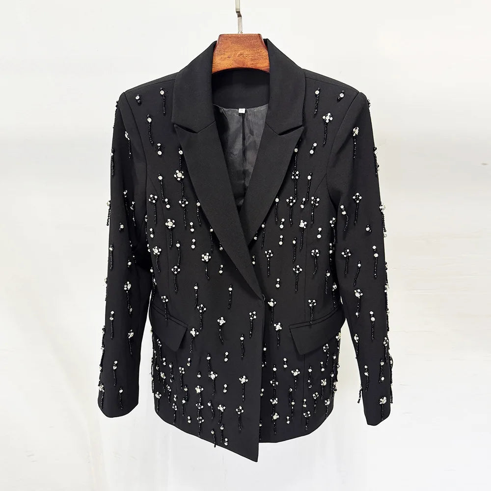 Damen-Blazer locker Perlen Diamanten Verzierung Runway Anzugjacke
