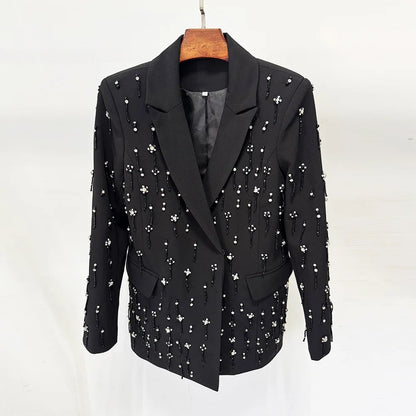 Damen-Blazer locker Perlen Diamanten Verzierung Runway Anzugjacke