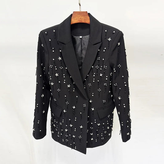 Damen-Blazer locker Perlen Diamanten Verzierung Runway Anzugjacke