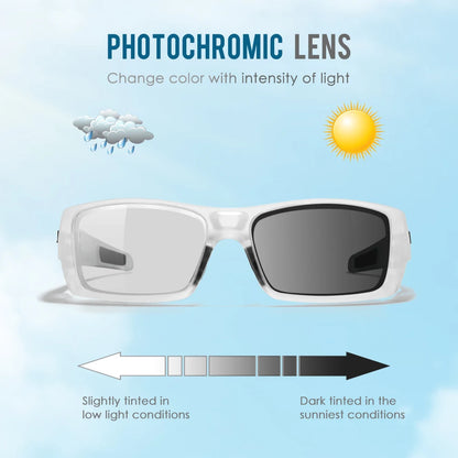 Sonnenbrille Angeln schwarz photochrom Nachtsicht Totenkopf-Etui Herren