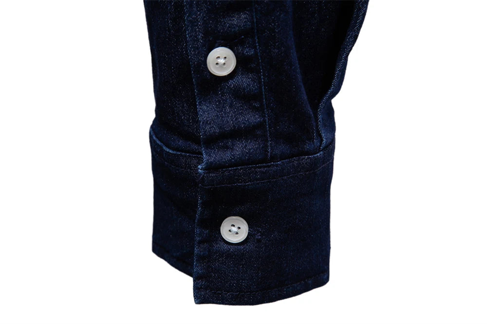 Herren Denim Hemd aus Baumwolle mit elastischem Design und doppelten Taschen