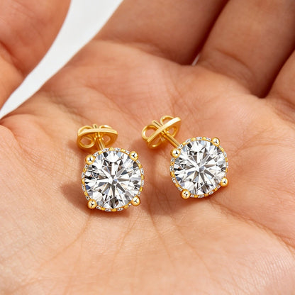 Damen-Ohrstecker Moissanit Rund aus 925 Sterling Silber Schmuck für Hochzeit Glanz