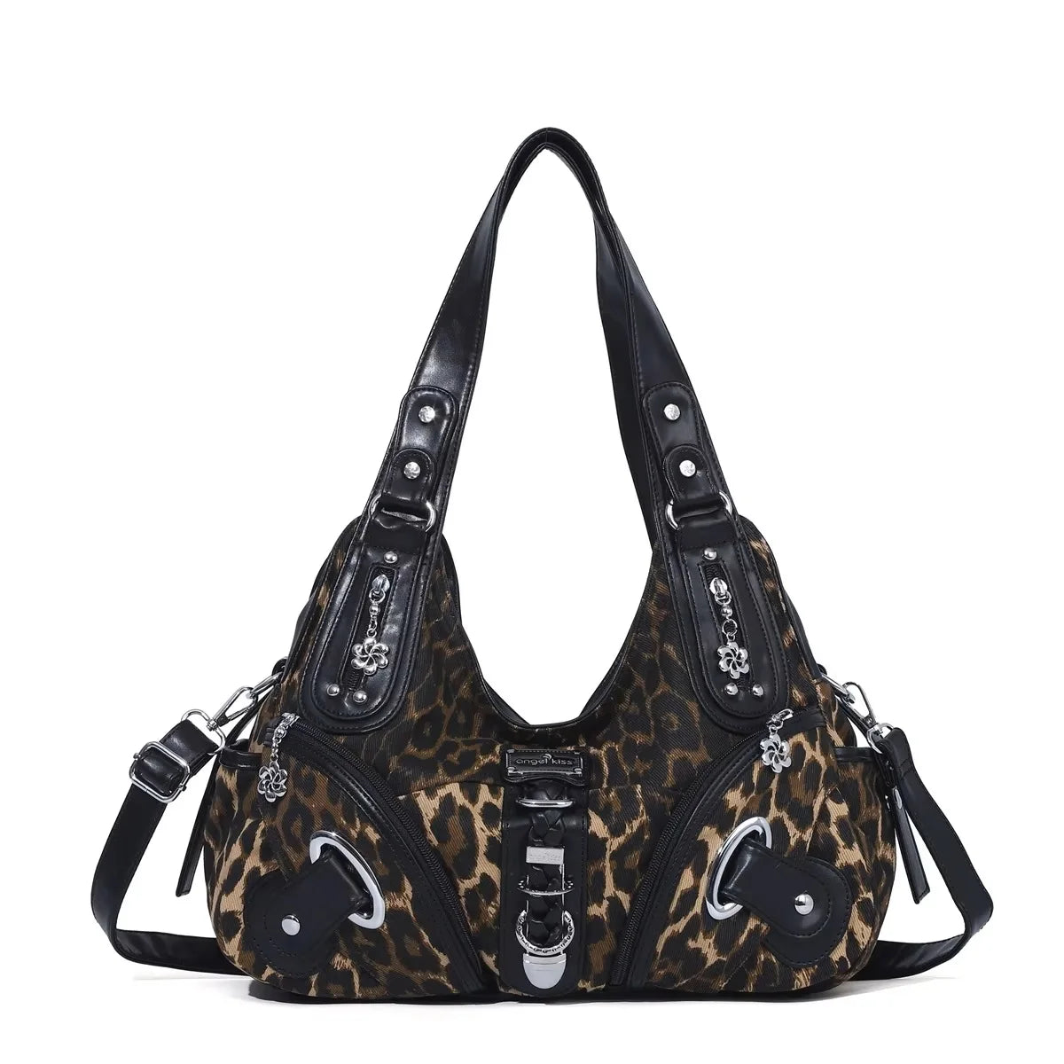 Damen-Schultertasche Leopardenmuster Vintage Stil Mit Top-Handle Griff Und Innenfach Für Smartphone