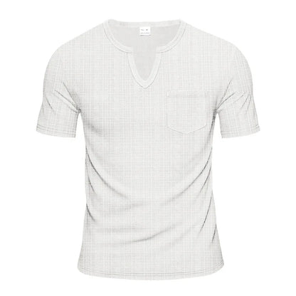Herren-Casual-Poloshirt mit V-Ausschnitt, Brusttasche und Knopfleiste – vielseitiges, einfarbiges Business-T-Shirt