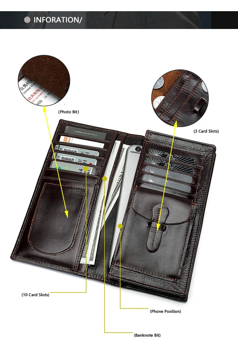 Unisex Geldbörse Clutch Mit RFID-Schutz Und Mehrfachen Kartenfächern Aus Echtem Leder Mit Telefonfach