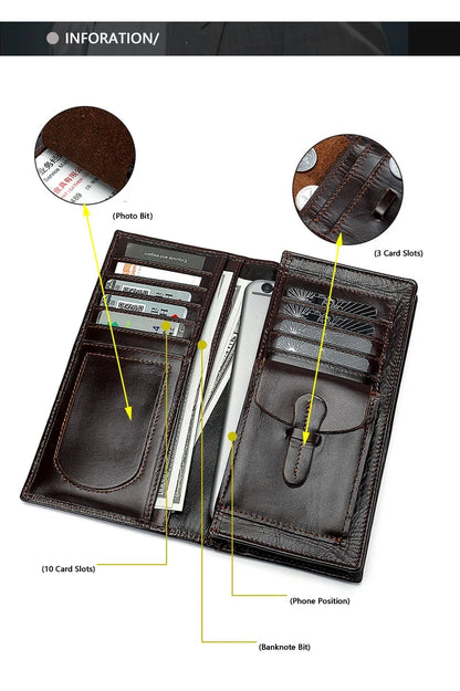 Unisex Geldbörse Clutch Mit RFID-Schutz Und Mehrfachen Kartenfächern Aus Echtem Leder Mit Telefonfach
