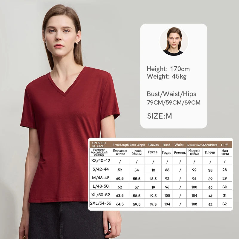 Damen T-Shirt im minimalistischen Casual-Stil mit V-Ausschnitt und kurzen Ärmeln