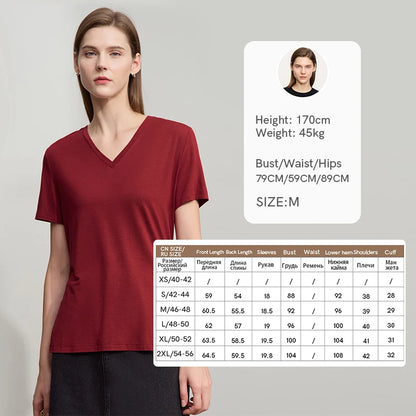 Damen T-Shirt im minimalistischen Casual-Stil mit V-Ausschnitt und kurzen Ärmeln