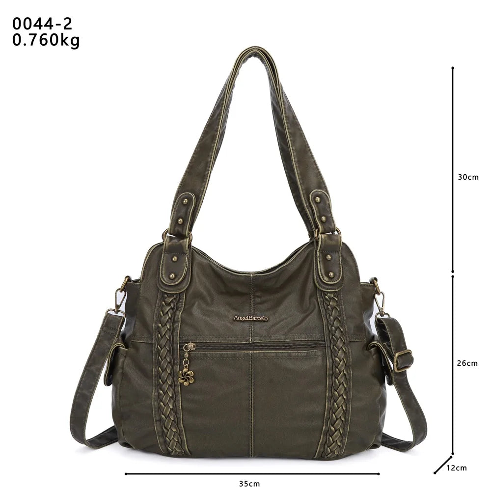 Damen-Handtasche aus PU-Leder mit Mehrfachfächern und Reißverschluss und verstellbarem Schultergurt