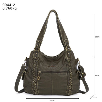 Damen-Handtasche aus PU-Leder mit Mehrfachfächern und Reißverschluss und verstellbarem Schultergurt