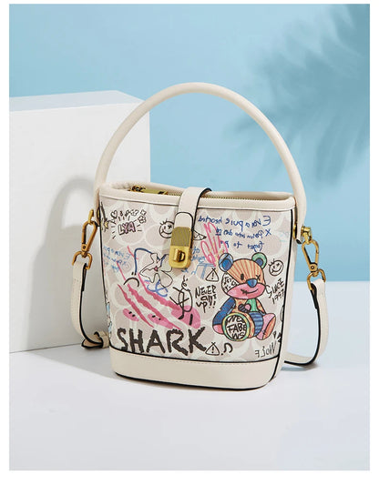 Lady Handbag Aus PU Leather Crossbody Bag Office Prints