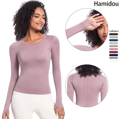 Damen-Langarm-Laufshirt fliederfarben, schmaler Rundhalsausschnitt