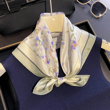 Damen Seidensatin Schal 53cm quadratisch Blumenprint Kopftuch Hijab Bandana F