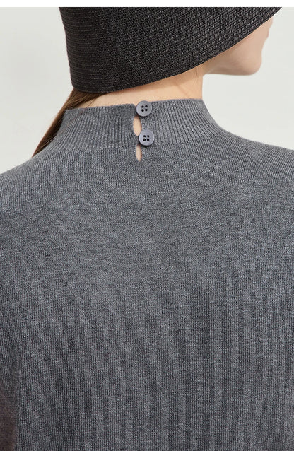 Damen-Halbrollkragen-Pullover Slim Kordelzug Wolle-Mix Sommer