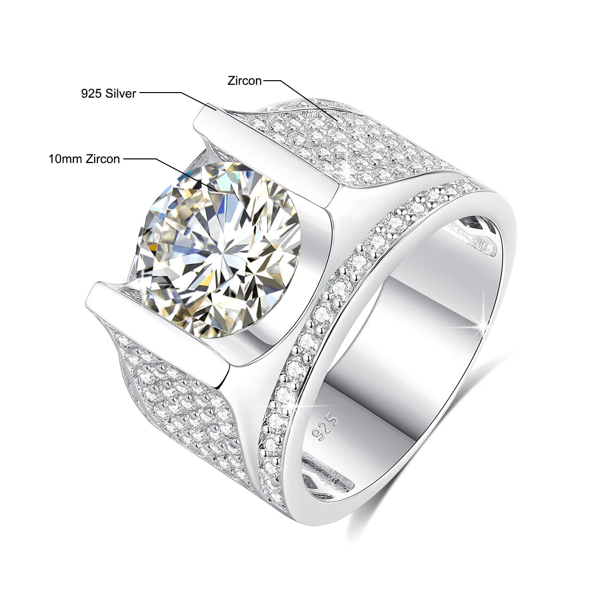 Herren-Ring Moissanit Silber 925 mit Zertifikat 10 mm Stein Alltag und Festlichkeiten hochwertig