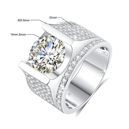 Herren-Ring Moissanit Silber 925 mit Zertifikat 10 mm Stein Alltag und Festlichkeiten hochwertig