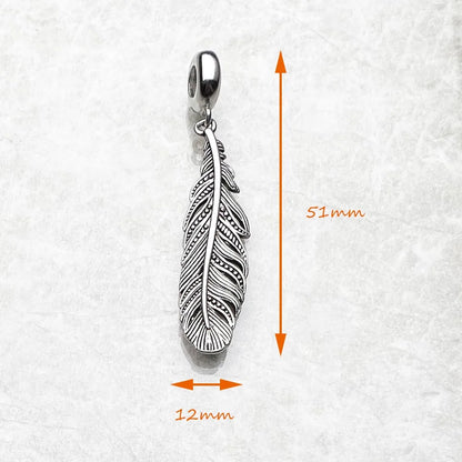Damen-Charm-Anhänger Feder Rebel Vintage Herbst aus Sterlingsilber