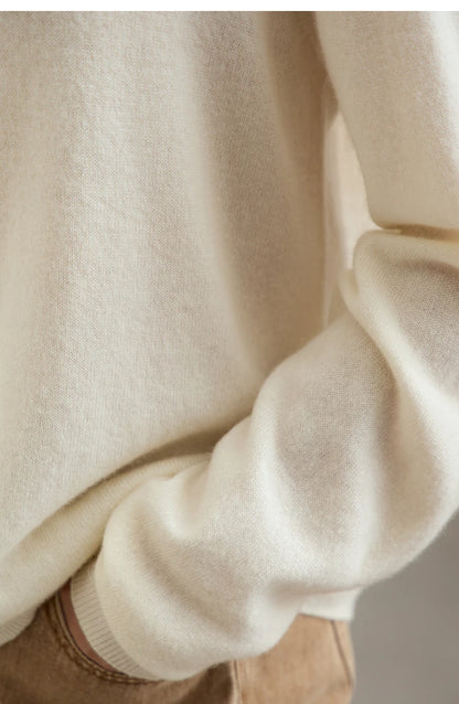 Damen-Rundhalspullover Wolle-Kaschmir nahtlos Streetwear Herbst-Winter